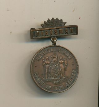 Jersey National Guard Marksman Medal Badge Early Wwi Era Pinback