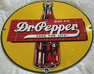 Vintage Dr.  Pepper Porcelain Sign Gas Station Soda Pop Coca Cola Pepsi Dew Oil