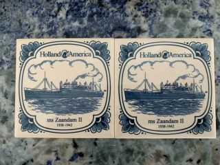 2 Holland American Line Delft Blue & White Tile Coasters 1938 - 1942 Ms Zandam Ii