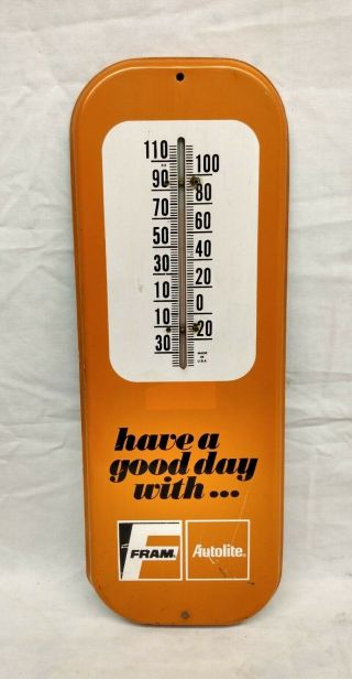 Vintage Fram Oil Filter Autolite Adv.  Thermometer Sign Auto Gas Oil Station Old