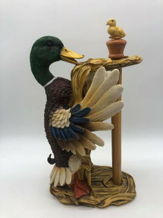 Vtg Hand Painted Wooden Duck Paper Towel Holder 16” Country Decor Unique