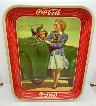 Vintage 1942 Coca Cola W/car Soda Pop Restaurant Serving Tray Gas Oil Metal Sign