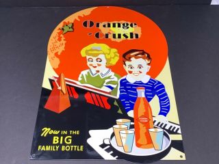 Big Vintage " Orange Crush " Soda Pop Advertising Metal Sign 12 " X 18 " Gas Station