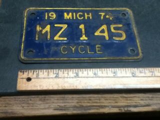 Vintage License Plate Tag Motorcycle Michigan 1974 Mz 145 Rustic