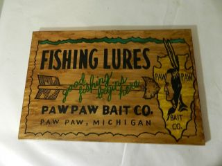 Vintage Advertising Sign - Paw Paw Bait Co.  Wooden Sign - Vintage Fishing Sign