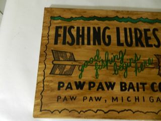 VINTAGE ADVERTISING SIGN - PAW PAW BAIT CO.  WOODEN SIGN - VINTAGE FISHING SIGN 2