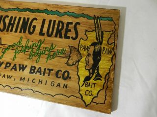 VINTAGE ADVERTISING SIGN - PAW PAW BAIT CO.  WOODEN SIGN - VINTAGE FISHING SIGN 3
