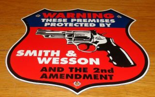Vintage 71 Smith & Wesson Revolver 11 3/4 " Porcelain Metal Gun Gasoline Oil Sign