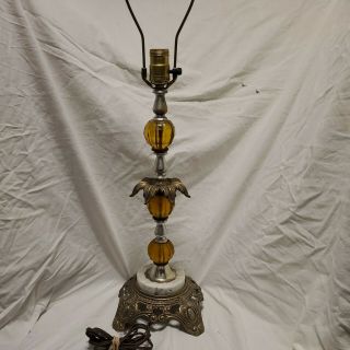 Vintage 1970 Ornate Metal Glass And Marble Ef & Ef Industries Table Lamp