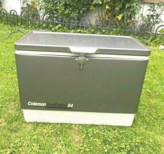 Vintage Coleman Cooler Steel Belted 54 Qt Metal Ice Chest Large Gray White