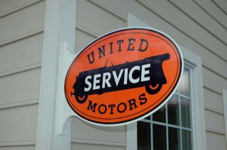 Old Style United Service Motors Service Gas & Oil Flange Sign Made In Usa