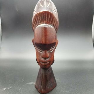 African Warrior Bust Carved Wooden Statue Figure 7 1/2 " Tall Euc F1