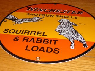 Vintage Winchester Shotgun Shells Squirrel & Rabbit 11 3/4 " Porcelain Metal Sign
