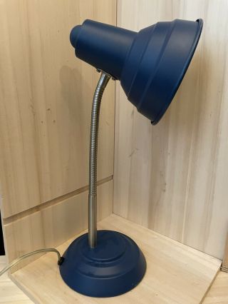 Vintage Art Deco Blue And Chrome Gooseneck Desk Lamp