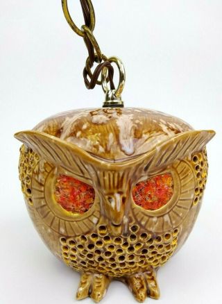 1969 Ceramic 6 " Owl Swag Hanging Pendant Lamp 7.  5 