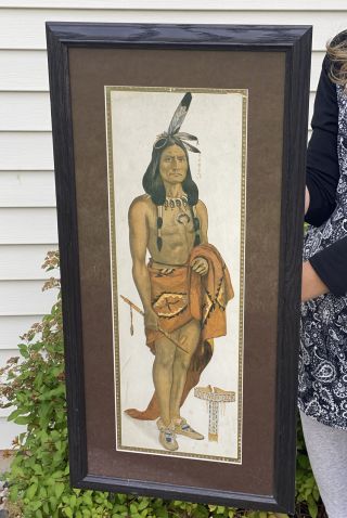 Round Oak Stoves Doe Wah Jack Native American Framed Advertising Sign 19.  5x14.  5