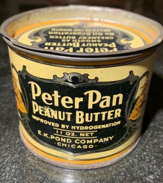 Rare Estate Find - Peter Pan Peanut Butter Tin Can E.  K.  Pond Co.  Chicago 11oz