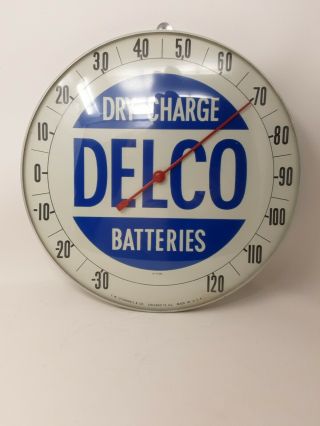 Delco Dry Charge Batteries 12 " Round Advertising Thermometer Glass Dome