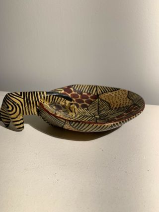 Hand Carved African Wood Zebra Handle Bowl Wooden Hand Painted Dish