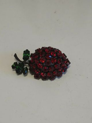 Vintage Schreiner Of York Srawberry Red And Green Stone Brooch Signed