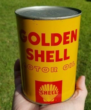 Vintage Golden Shell Motor Oil Metal Quart Oil Can - - Nos