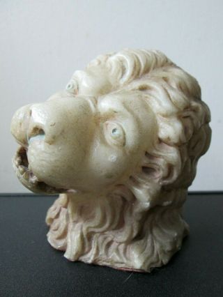 Antique Carved Italian Alabaster Signed Marchio Nationale Lion Bust Sculpture