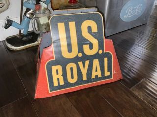 Rare Vintage U.  S.  Royal Tires Display Stand Metal Sign Gas & Oil