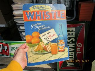 Whistle Soda Cardboard Advertising Easel Store Sign 1945 Vess Beverages