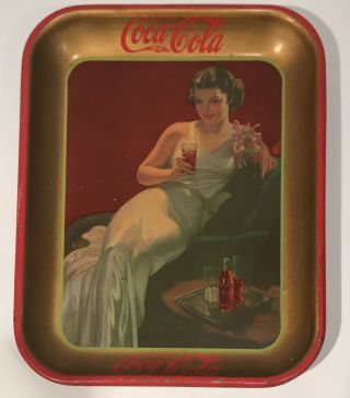 Vintage Coca Cola Tray Girl In White Dress 1936 Coshocton Usa American Art