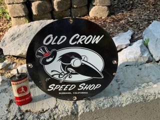 " Old Crow Speed Shop " Heavy Porcelain Sign (12 " Inch) Sign,