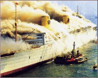 Photo: Rms Queen Elizabeth Aflame In Hong Kong Harbor,  January 10th,  1972