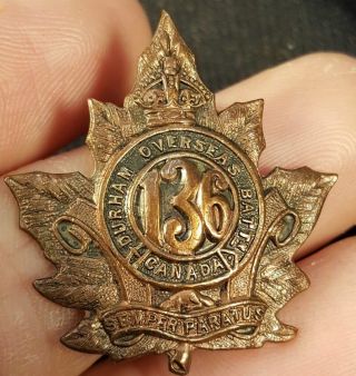 136th Canadian Durham Overseas Battalion Collar Badge Ww1 Cef
