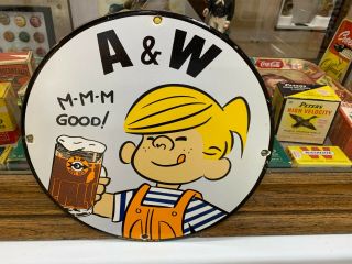 " A & W Root Beer " Heavy Porcelain Advertising Sign,  (12 " Inch) Sign