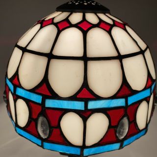 Vintage Tiffany Style Stained Glass Lamp Shade Red White & Blue Approx 5”x8”