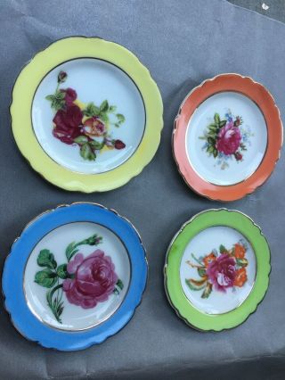 Set Of 4 Vintage Japanese 31/2 Inch Porcelain Plates Old Rose Print