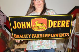 John Deere Quality Farm Implements Tractor Corn Gas Oil 24 " Porcelain Metal Sign