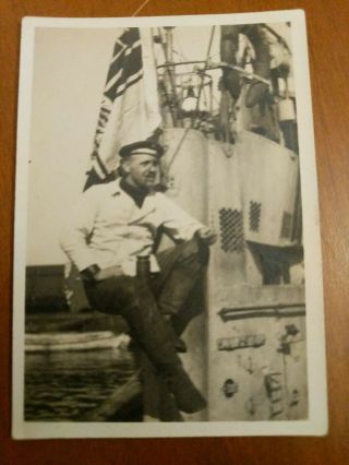 Wwi German Kriegsmarine U - Boot Sailor Sitting On Conning Tower