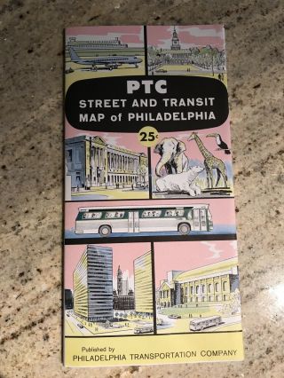 Vintage 1966 Philadelphia Transportation Ptc Street Transit Map Guide Subway Vg