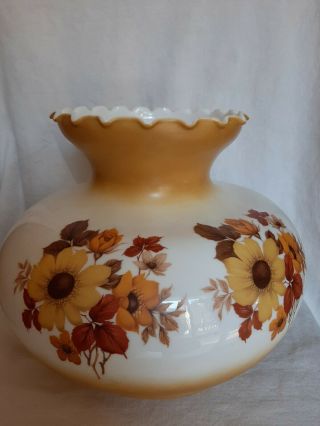 Vintage Hurricane Gwtw Large Lamp Shade White With Brown & Yellow Flowers 10 "