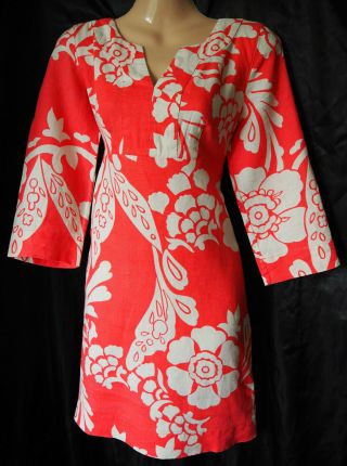 Boden Dress Linen Vintage Style 60s 70s Tunic Boho Floral Coral 6 8 34 36 Us 2 4
