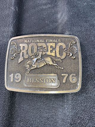 Hesston Vintage 1976 National Finals Rodeo Brass Belt Buckle Bicentennial