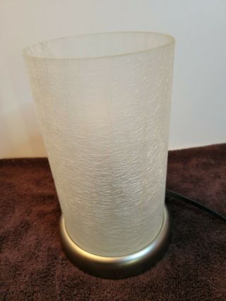 Vtg Frosted Crackle Glass Cylinder Touch On Table Lamp Night Stand Light 9.  5 X 5