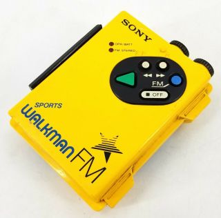 Vtg Yellow Sony Sport Walkman Fm Casette Player Wm - F5 - For Repair,  Radio
