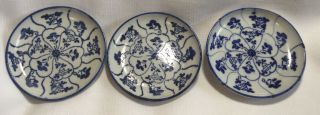 Porcelain 4” Mini Plates Vintage Blue And White Flowered Set Of 3