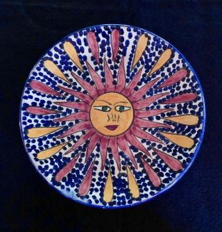 Mexican Pottery Folk Art 10 " Sun Plate Circa 1990 Serving Or Decorative