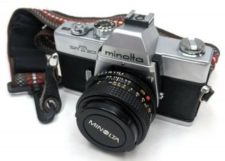 Vtg Minolta Srt201 35mm Camera W/ Auto 28 Flash Md 50mm 1:2 Lens - As - Is