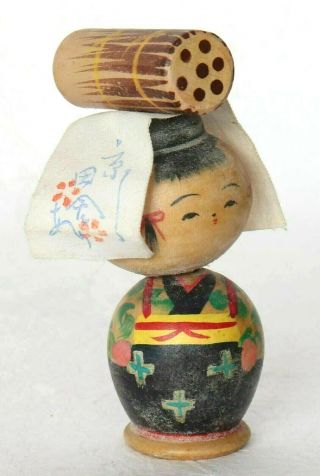 Japanese Kokeshi Wood Doll Kasuri Kimono H7.  2cm 2.  83 " Vintage