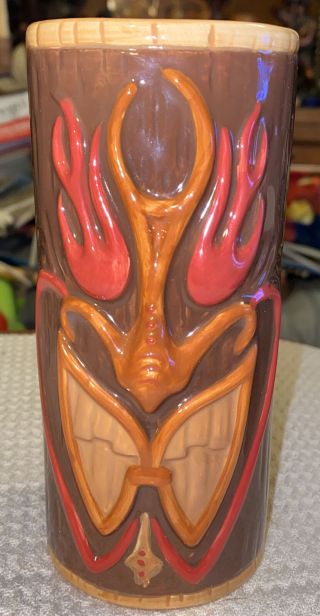 2009 Kc Hawaii Fire Eyes,  Brown Ceramic Tiki Mug W/ Flames 6 " Tall