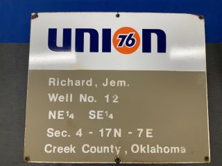 Porcelain Union 76 Richard,  Jem Well 12 Lease Sign Creek County,  Okla
