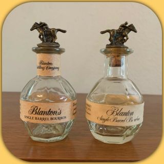 2x Miniature Blantons Single Barrel Bourbon Whiskey Bottle 50ml Empty Stopper